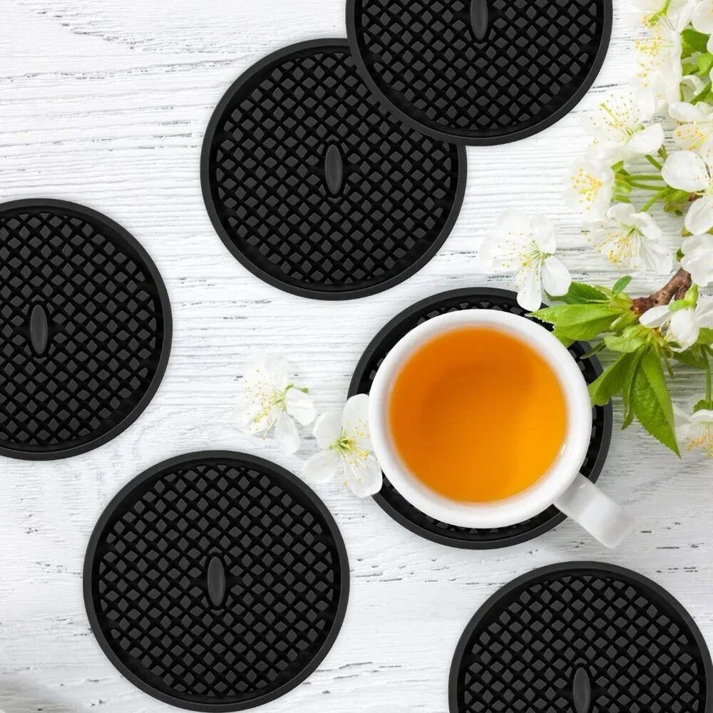 Silicone Coasters [6 Pack] Thickened Drink Coasters with Holder - Cup Mat - Non-
